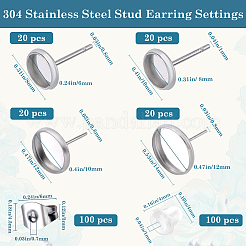 80 шт. 4 плоских круглых оправы для сережек из нержавеющей стали 304&nbsp;STAS-SP0001-60