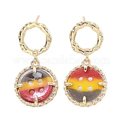 Плоские круглые серьги-гвоздики из латуни с микропаве из светлого золота и циркония EJEW-Q800-52KCG