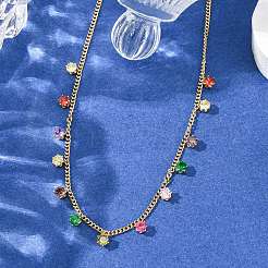 304 нержавеющая сталь паве цветные кубические цирконии плоские круглые кисточки витые цепочки ожерелья для женщин&nbsp;LS-NJEW-A051-04G