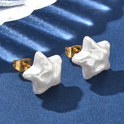 Серьги-гвоздики из пластика с имитацией жемчуга из нержавеющей стали 304&nbsp;EJEW-R030-01G-03