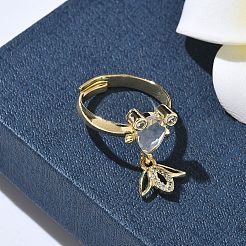 Регулируемые кольца для женщин с микропаве из латуни и кубическими цирконами&nbsp;RJEW-K307-01G-22