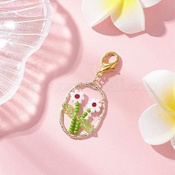 6 шт. овальный с цветочным стеклянным бисером и подвеской из сплава и лэмпворка&nbsp;HJEW-MZ00351
