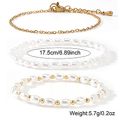 3 шт. 3 стиля элегантных браслетов из искусственного жемчуга и бисера в виде рисовых зерен&nbsp;JW5778-1