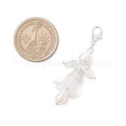 Подвесные украшения из стеклянного жемчуга и прозрачного акрила в виде ангела с крыльями&nbsp;HJEW-JM03898-04