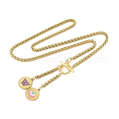 Ионное покрытие (ip) 304 нержавеющая сталь фиолетовая эмаль буква и глаз подвеска пшеничная цепочка ожерелья&nbsp;STAS-Z102-01G-W