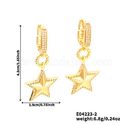 Элегантные серьги-кольца из латуни с прозрачным кубическим цирконием в форме звезды&nbsp;OY2885-2