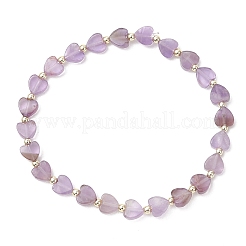 Эластичные браслеты в форме сердца из натуральных драгоценных камней и бусин из нержавеющей стали для женщин&nbsp;BJEW-JB13347