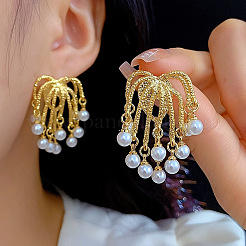 Серьги-гвоздики из латуни с эффектом фейерверка и искусственным жемчугом&nbsp;FS-WG9E3D9-01