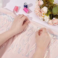 10 ярд ленты с кисточками из полиэстера с блестками и бисером&nbsp;SRIB-WH0026-12C