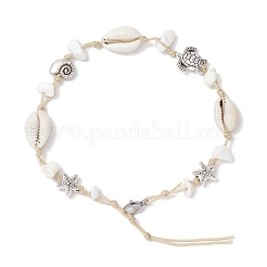 Браслеты на ногу с бусинами из синтетического магнезита и натуральной ракушки каури в виде морской звезды и черепахи&nbsp;AJEW-AN00687-03