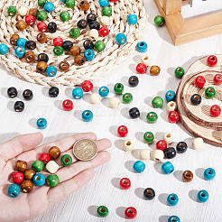 300 шт. 6-х цветные крашеные бусины из натурального кленового дерева&nbsp;WOOD-PA0001-15