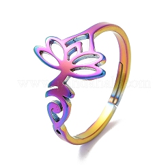 Ионное покрытие (ip) полое регулируемое кольцо из нержавеющей стали 304 в форме лотоса для женщин&nbsp;RJEW-M149-32RC