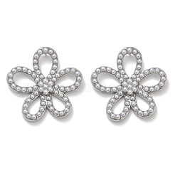 Серьги-гвоздики из искусственного жемчуга с цветком из латуни и АБС-пластика&nbsp;EJEW-M082-07P