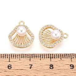 Подвески из латуни с микропаве из прозрачных кубических цирконий и искусственного жемчуга ABS&nbsp;KK-T074-118G