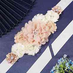 Шифоновый пояс-цепочка с цветком и стразами из сплава&nbsp;AJEW-WH0248-43