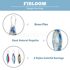 3 пара двухцветных серег-подвесок в виде листьев из натурального регалита с латунными штифтами&nbsp;EJEW-FI0003-17