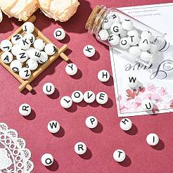 1 набор из 26 белых круглых силиконовых бусин с буквами&nbsp;ST-CJ0041-010