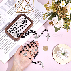 2 шт. кулон из цинкового сплава с крестом Иисуса и черным акриловым жемчугом&nbsp;NJEW-GO0001-05