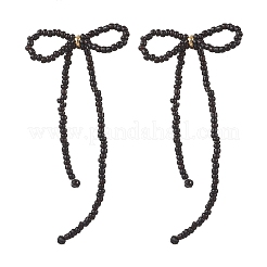 Серьги-гвоздики с бантиками из стеклянных бусин ручной работы&nbsp;EJEW-TA00708-02