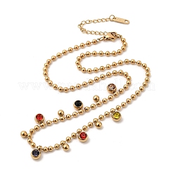 Женские нагрудные ожерелья из нержавеющей стали 304 с разноцветными круглыми кисточками и кубическими циркониями&nbsp;NJEW-D350-01G