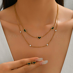 Комплект из двухслойного ожерелья и серег-гвоздиков в корейском стиле из нержавеющей стали в форме сердца ZA8434
