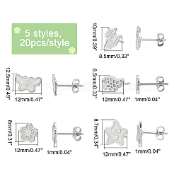 100 шт. 5 стиля сережек-гвоздиков из нержавеющей стали 304&nbsp;STAS-DC0003-99