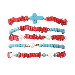 5 шт. 5 стильных браслета из натуральной пресноводной ракушки и синтетической бирюзы&nbsp;BJEW-JB12704