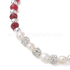 Браслеты из окрашенного натурального малазийского нефрита в форме ронделей и культивированного пресноводного жемчуга&nbsp;BJEW-JB13380