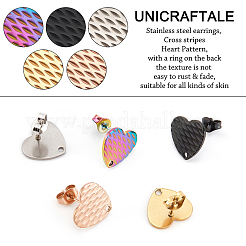 30 шт. 5 цвета ионного покрытия (IP) в форме сердца из нержавеющей стали 304 фурнитура для сережек-гвоздиков&nbsp;EJEW-UN0001-68