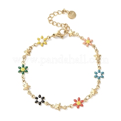 Браслеты из нержавеющей стали 304 с цветком и звездой для женщин&nbsp;LS-BJEW-F524-06B-G