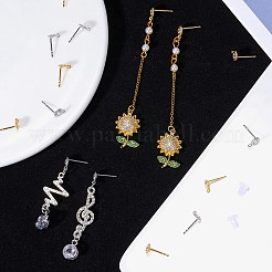 8 пара двухцветных плоских круглых латунных сережек-гвоздиков с микропаве из кубического циркония&nbsp;ZIRC-SZ0005-03