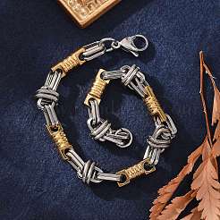 Ионное покрытие (ip) двухцветный браслет из нержавеющей стали 201 с колонной и овальными звеньями&nbsp;BJEW-B078-30GP