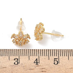 Серьги-гвоздики из латуни с микропаве из кубических цирконий в форме снежинки&nbsp;EJEW-Z152-02G-03