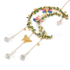 Украшения с подвесками в виде луны из натуральных кристаллов кварца и латуни&nbsp;HJEW-K046-08G-06