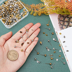 240 шт. 8-х цветные латунные шарообразные серьги-гвоздики&nbsp;KK-FH0001-86