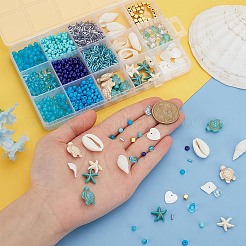 Наборы для самостоятельного изготовления бижутерии из натуральных ракушек каури и синтетической бирюзы на тему океана&nbsp;DIY-PH0028-51