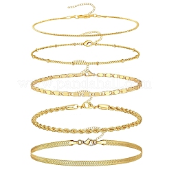 5 шт. набор из 5-х латунных цепочных браслетов для женщин&nbsp;BJEW-D357-01G