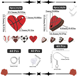 Набор для самостоятельного изготовления сережек-подвесок в форме сердца из дерева в виде спортивного мяча&nbsp;DIY-SC0024-94