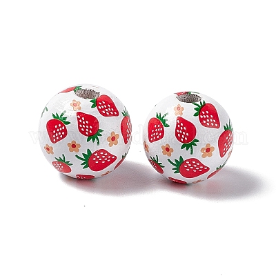 Европейские бусины из дерева с фруктовым принтом WOOD-G013-01B-1