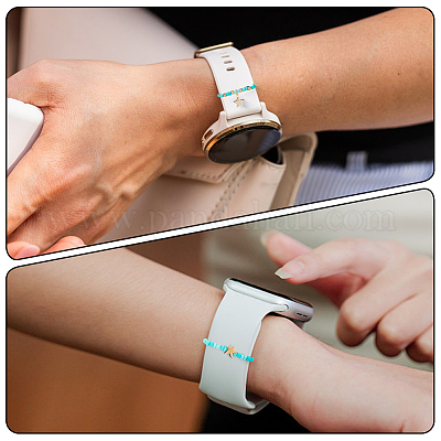 6 шт. 2 стиля стеклянных бусин декоративные кольца для ремешка для умных часов&nbsp;AJEW-CP0009-94A-1