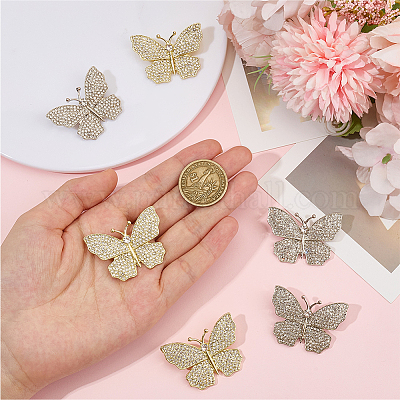 6 шт. 2-цветные бабочки из сплава со стразами на лацкан для одежды рюкзака&nbsp;JEWB-OC0001-07-1