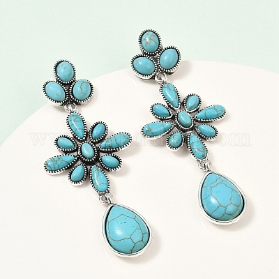 Серьги-гвоздики из сплава синтетической бирюзы&nbsp;LS-EJEW-U053-06AS-1