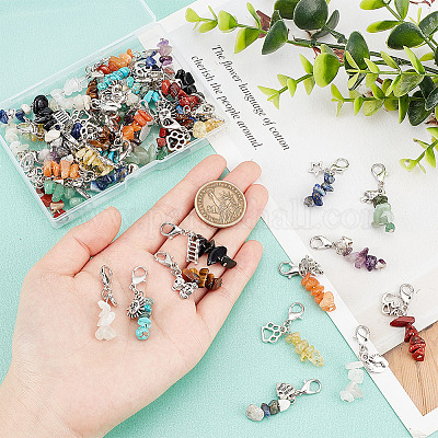 48 шт. 12 стильных подвесных украшений из бисера с драгоценными камнями HJEW-CA0001-29-1