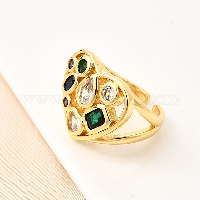 Латунные микро проложить манжеты кольца кубического циркония RJEW-C134-02G-1