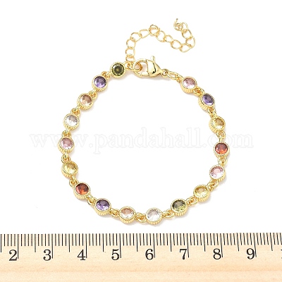 Плоские круглые латунные браслеты-цепочки с инкрустацией кубическим цирконием для женщин&nbsp;BJEW-P385-01G-1