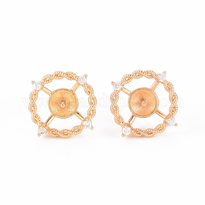 Серьги-гвоздики с прозрачным кубическим цирконием из латуни с микропаве KK-T062-122G-NF-1