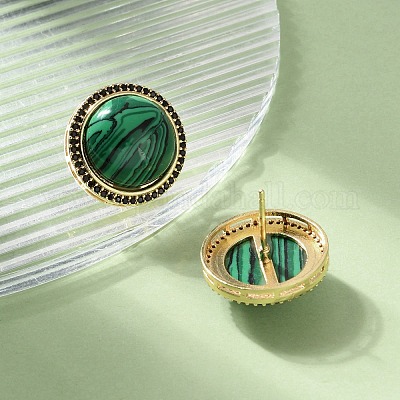 Полукруглые серьги-гвоздики из латуни с микропаве из кубического циркония EJEW-R215-01G-1