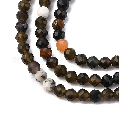 Натуральный серебристый блеск нитей обсидиана&nbsp;LS-G-RM2025-A03-3mm-1