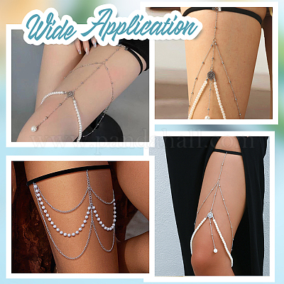 2 шт. 2 стиля железная цепочка на бедро с искусственным жемчугом из АБС-пластика и полиэстером&nbsp;AJEW-HY0002-14-1