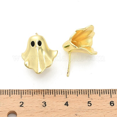 Серьги-гвоздики из латуни в виде призрака EJEW-B149-01G-02-1